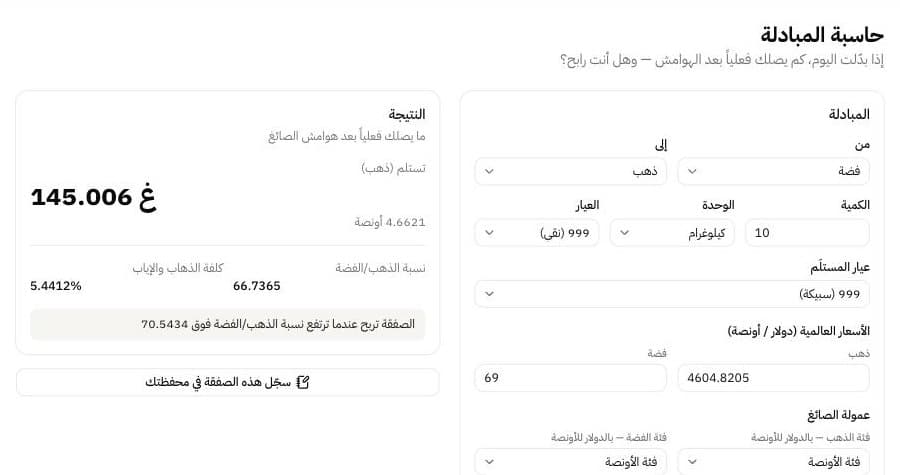 The swap calculator — break-even and round-trip cost on every quote. Live spot prices, no login.
